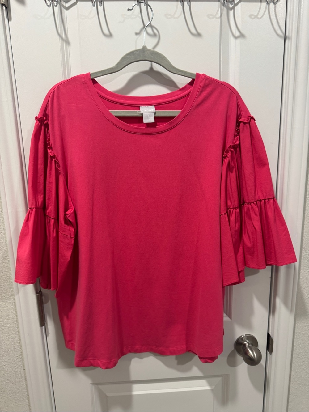 Chicos Bright Pink Ruffle Sleeve Top